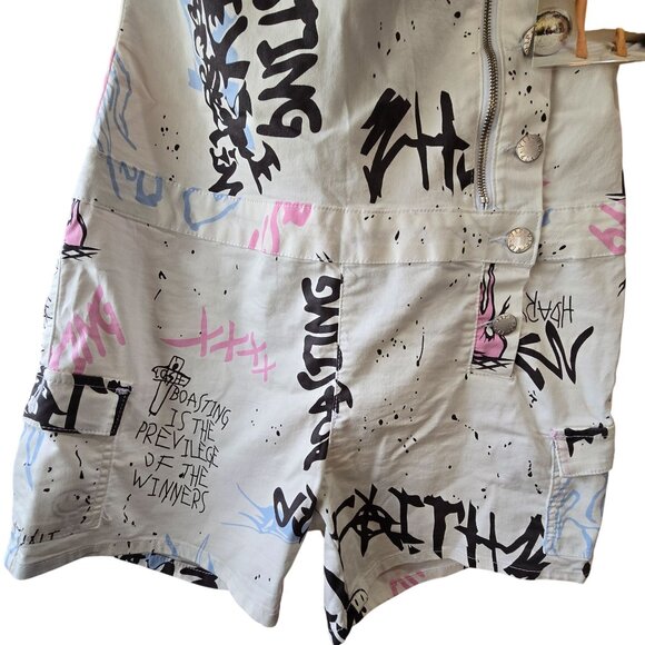 VIP Jeans Graffiti Print Romper Size 2x Women White & Multicolor Short Sleeve - Picture 11 of 12